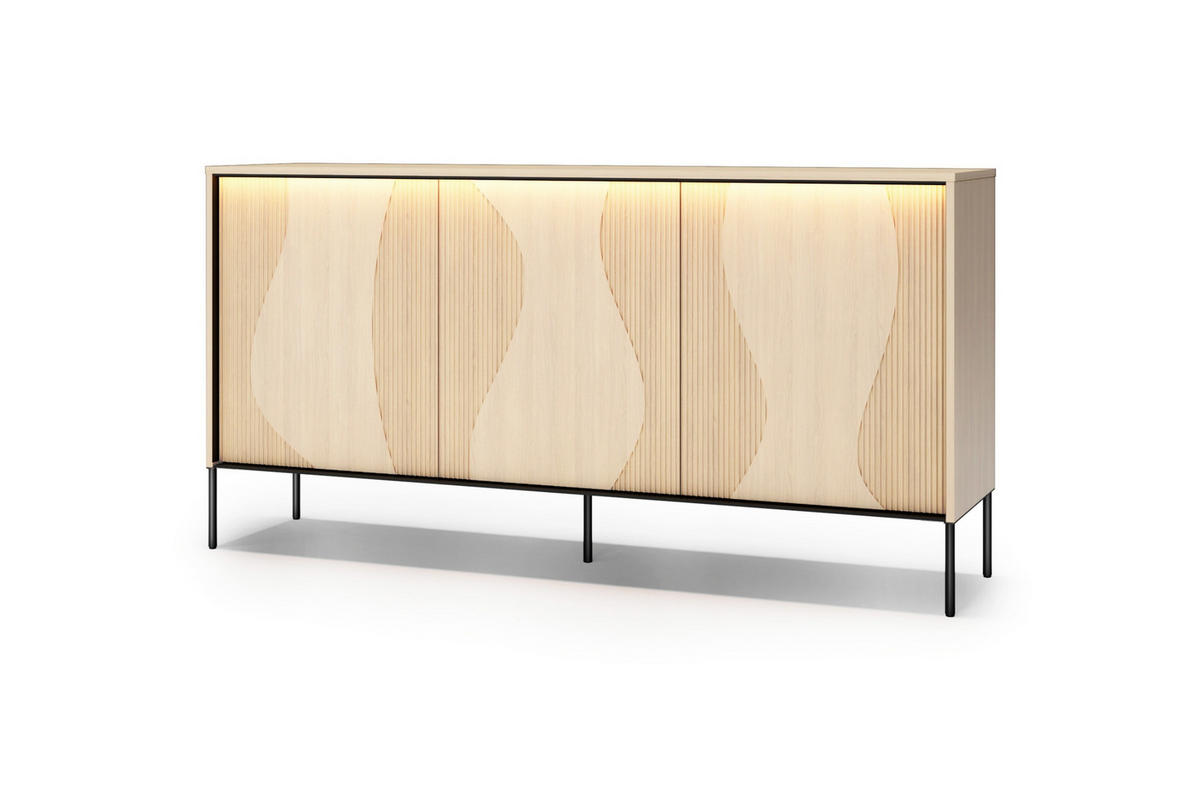 KOMMODE FAVOS 03 167/85/40 cm in Eiche Vincenza hell und Schwarz mit LED - Eichefarben/Schwarz, Holzwerkstoff (167/85/40cm) - Deine Möbel 24