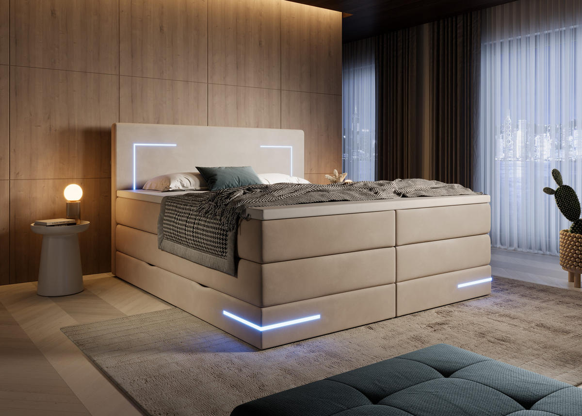 BOXSPRINGBETT Detroit beige 200/200 cm H2/H3 Samt - Beige, Textil (200/200cm) - wonello