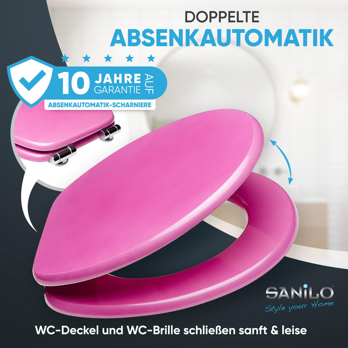WC-SITZ mit Absenkautomatik Glitzer Pink - Pink, Holzwerkstoff (38/6/47cm) - Sanilo