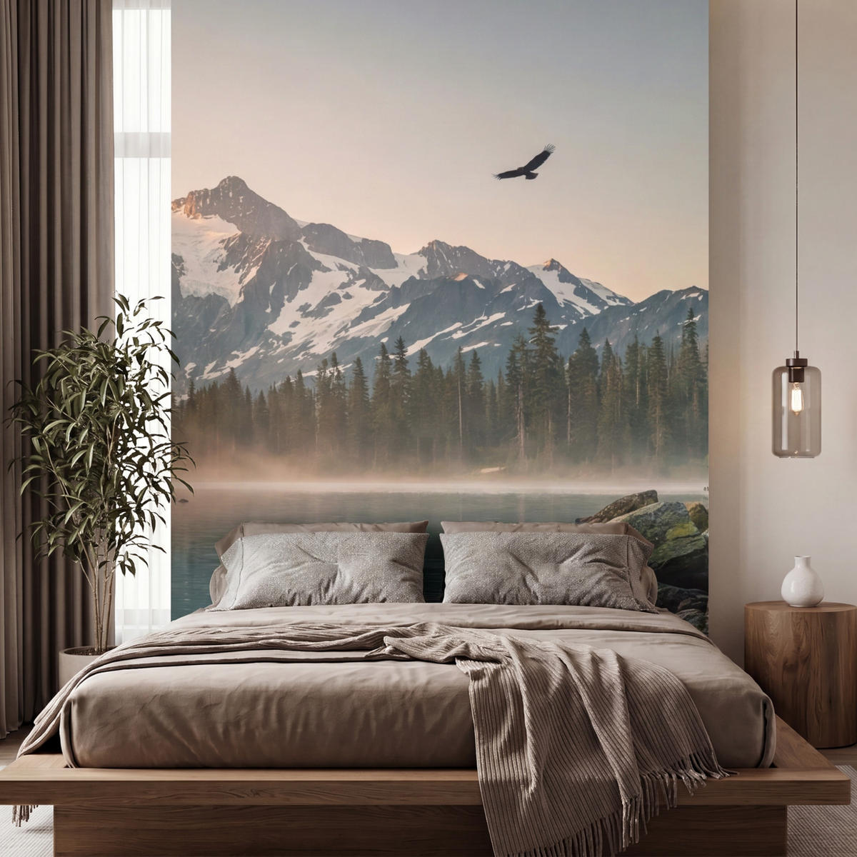 TAPETE - Berge - Wasser - Bäume - 220x300 cm - Multicolor, Papier (220/300cm) - OnlyWow