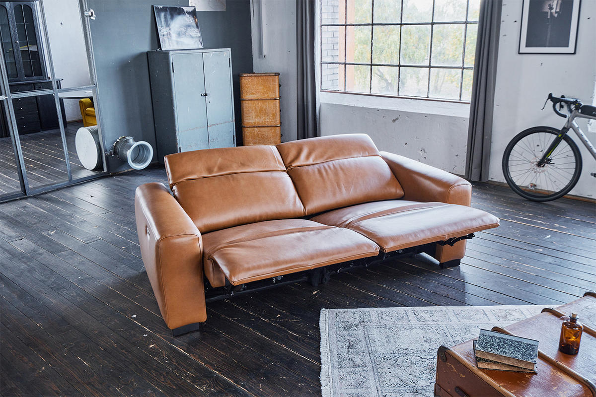 SOFA FINN Braun Leder - Dunkelbraun/Schwarz, Leder/Kunststoff (210/80/107cm) - KAWOLA