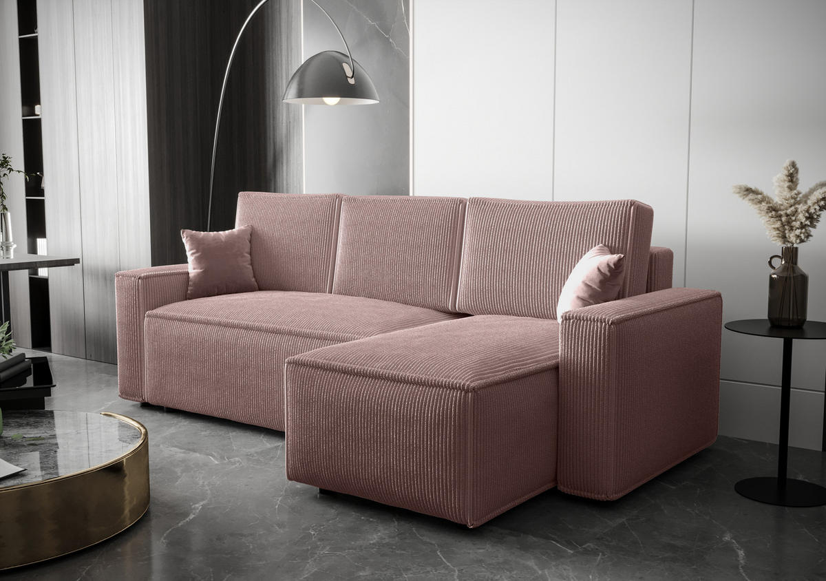 ECKSOFA L AMBRO Poso 27 Rechts mit Schlaffunktion - Rosa, Textil (232/143cm) - Bedante