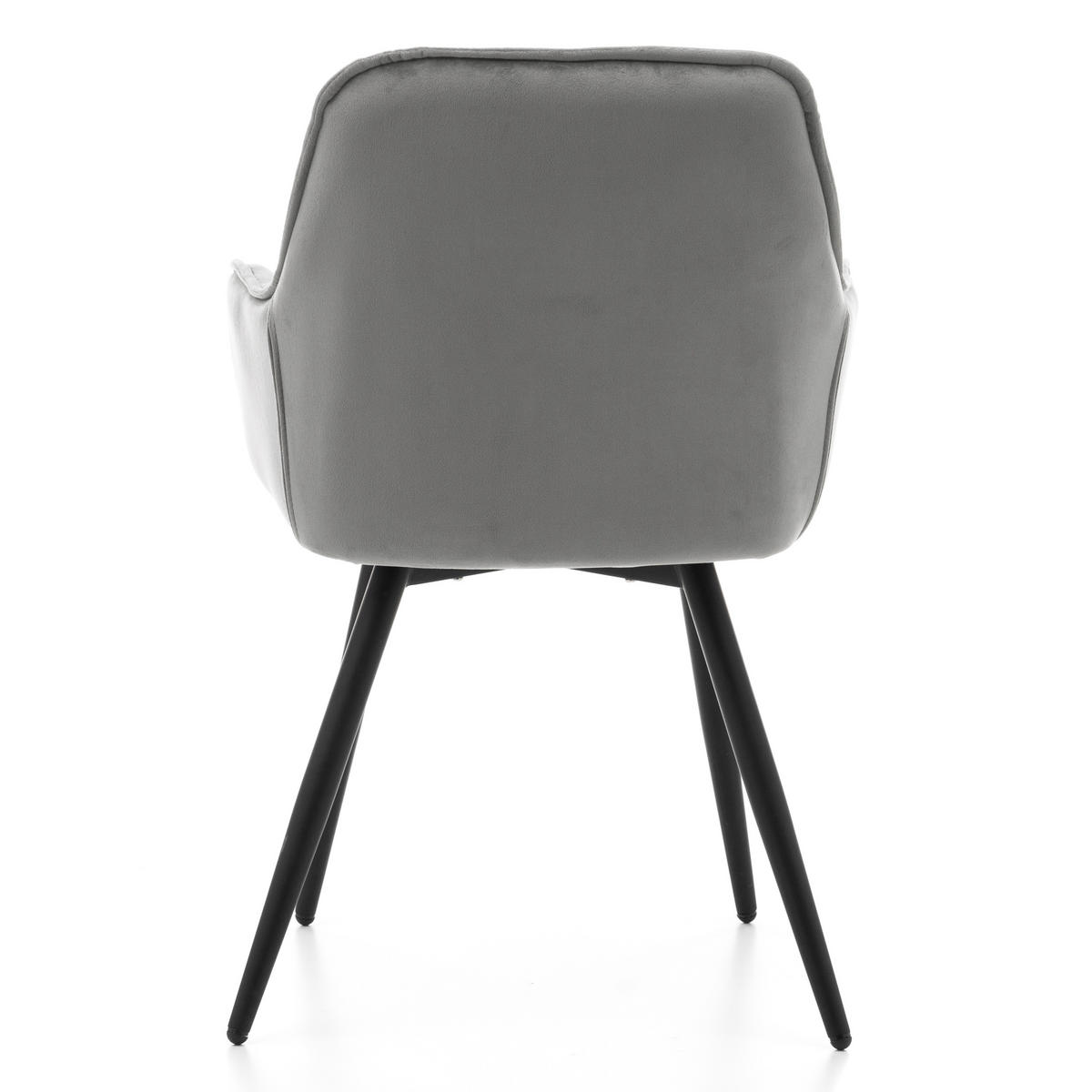 STUHL SIENA gepolstert mit Steppung - hellgrau schwarze Beine - Samt Velours - Hellgrau/Schwarz, Textil/Metall (58/87/61cm) - NEW HOME