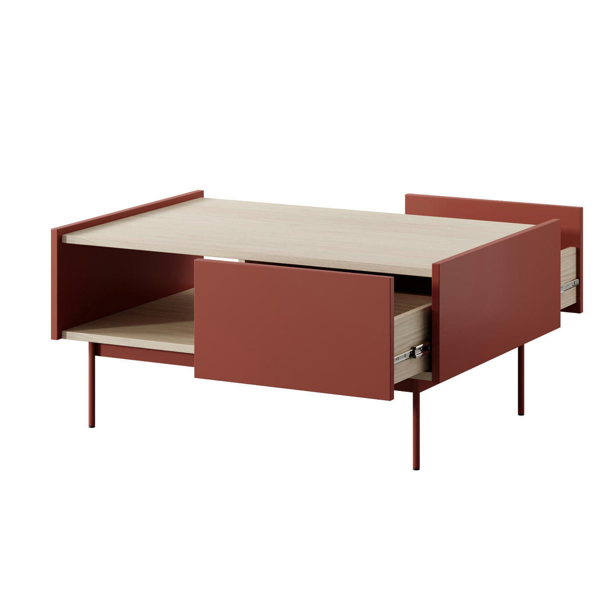 COUCHTISCH KELOWNA STO1-3S System der leisen Schließung der Fronten, Rot - Rot, Holzwerkstoff/Kunststoff (65/97/45cm) - Komodee