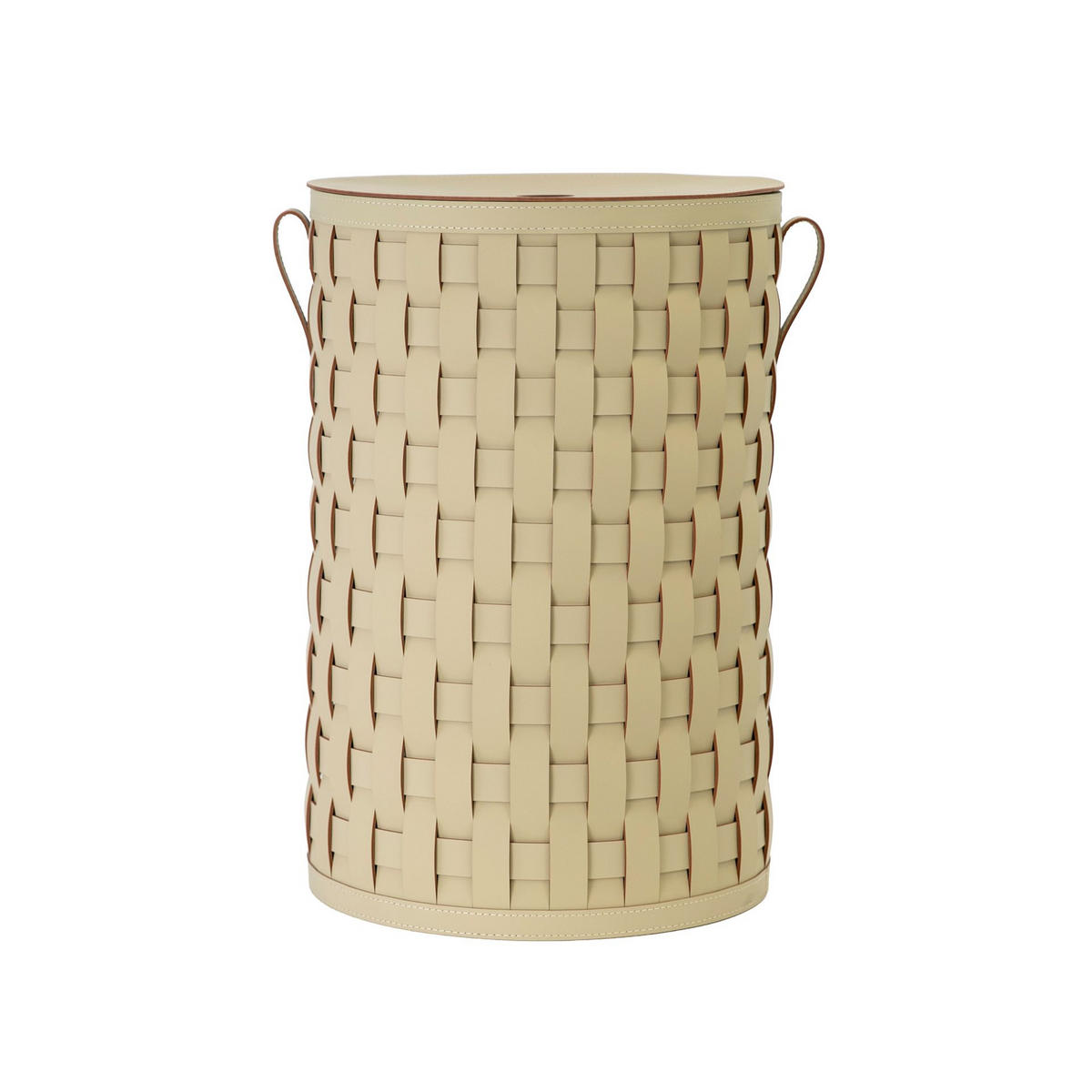 AUFBEWAHRUNGSKORB aus regeneriertem Leder in Sandfarbe mit Deckel Ø40/60 cm - Sandfarben, Leder (40/60/40cm) - ANGEL CERDA