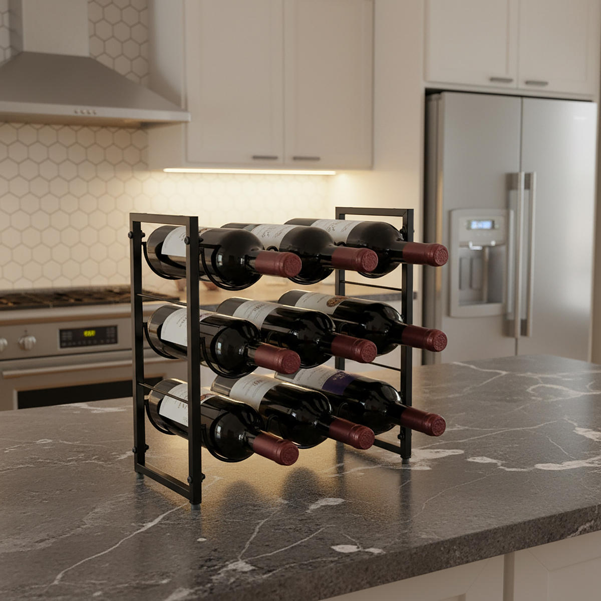 WEINREGAL - Schwarz, Metall (35/36/17cm) - Relaxdays