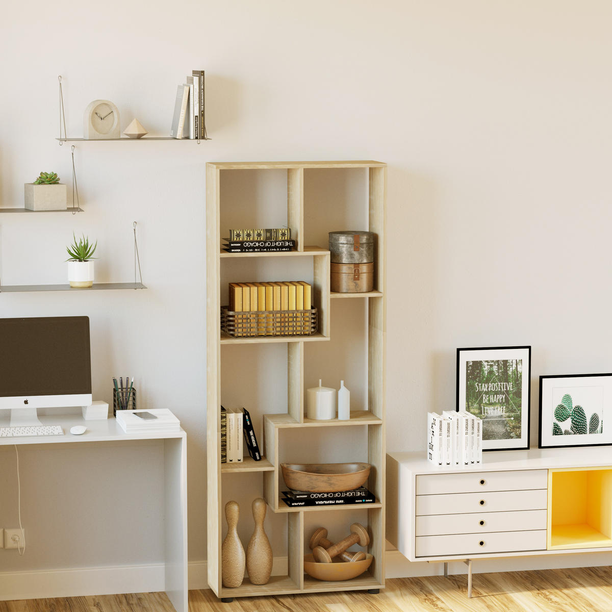 ZICKZACK-BÜCHERREGAL 70/24/178 cm Naturholz - Naturfarben, Karton (70/178/24cm)