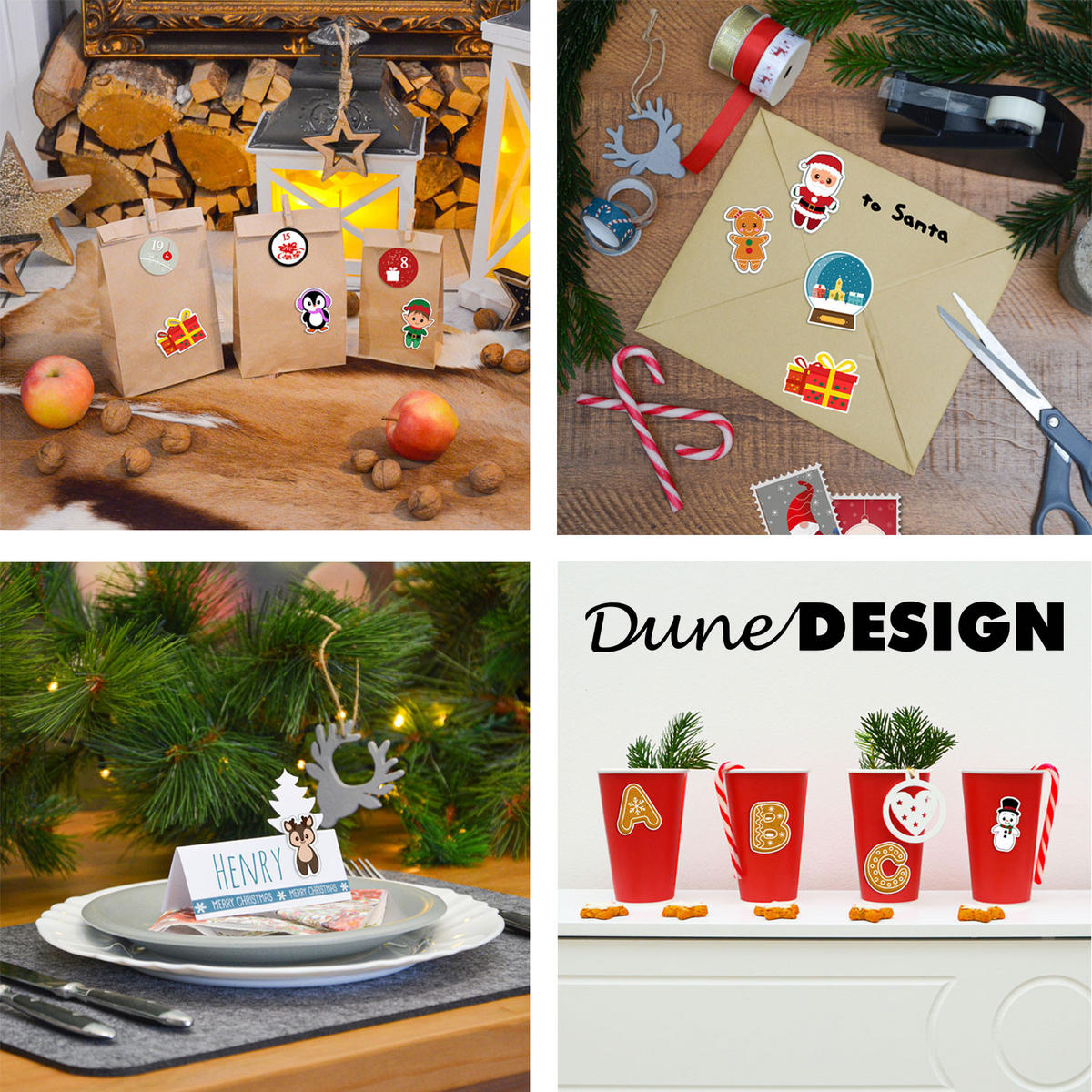 WEIHNACHTS-GESCHENKBEUTEL, 32/32 cm, Stoffbeutel, 200 Aufkleber, 2er Set - Grau, Kunststoff (32/1/32cm) - Dunedesign