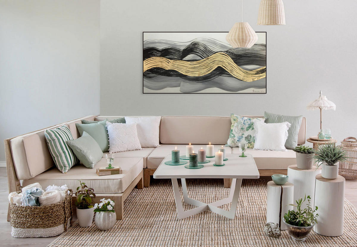 ACRYLBILD HANDGEMALT 120/60 cm - Schwarz/Weiß, Holz/Textil (1.6/60cm) - KUNSTLOFT