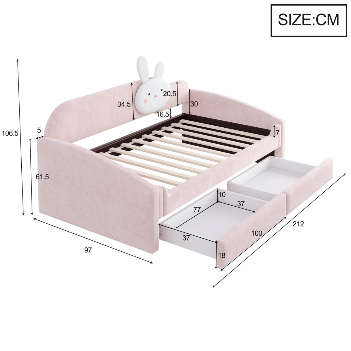 POLSTERBETT Kinderbett 90/200 cm Rosa mit LED und Stauraum - Rosa, Textil (90/200cm) - MIVRAY