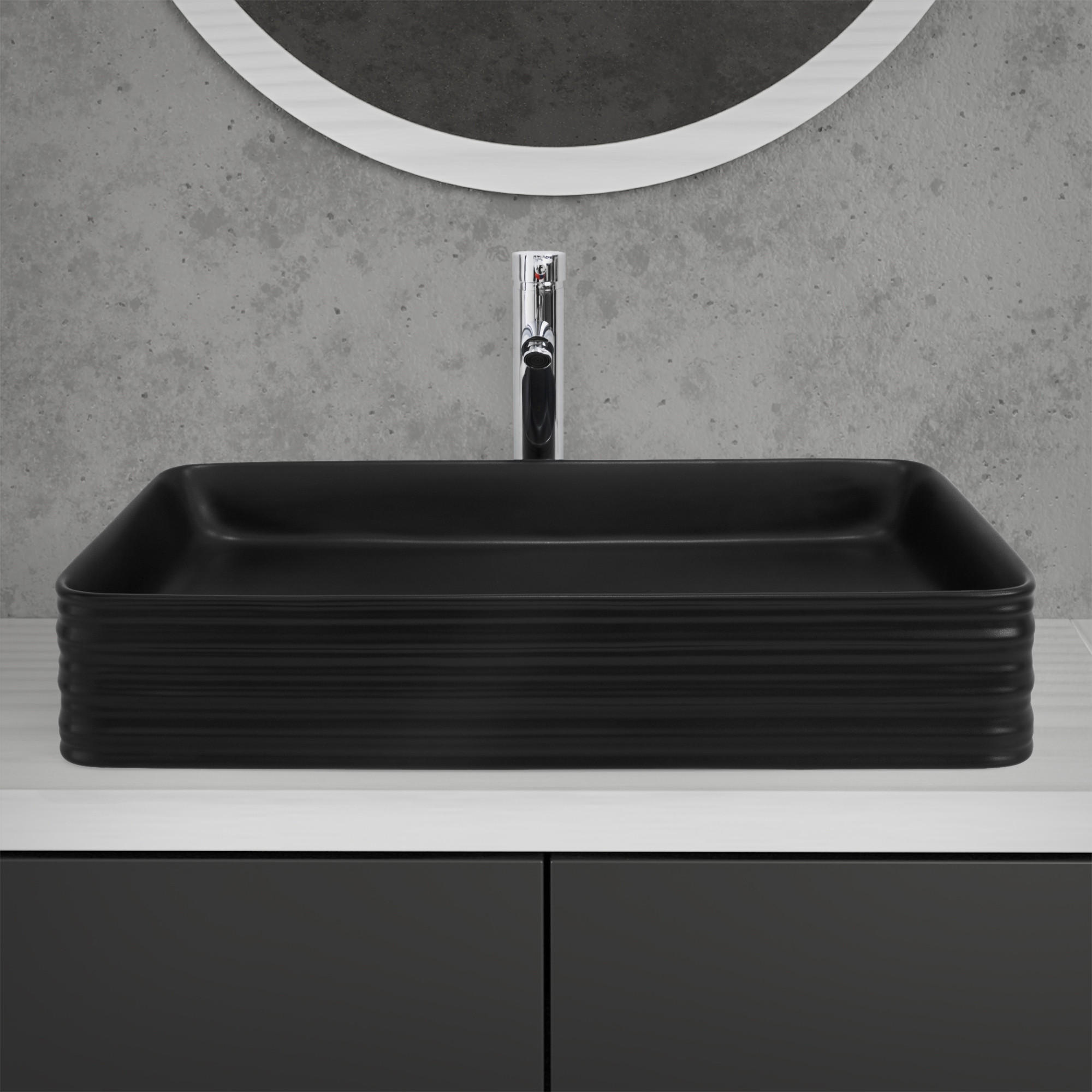 WASCHBECKEN - Schwarz, Keramik (38/12/68cm) - ML-DESIGN