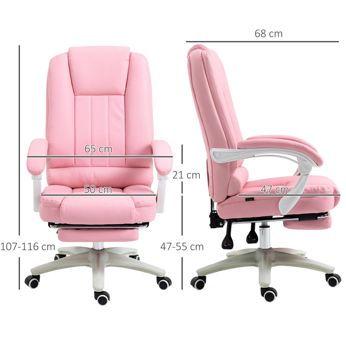 DREHSTUHL 65/68/107-116 cm rosa aus Kunstleder mit Fußstütze - Rosa, Kunststoff (68/116/65cm) - OKWISH