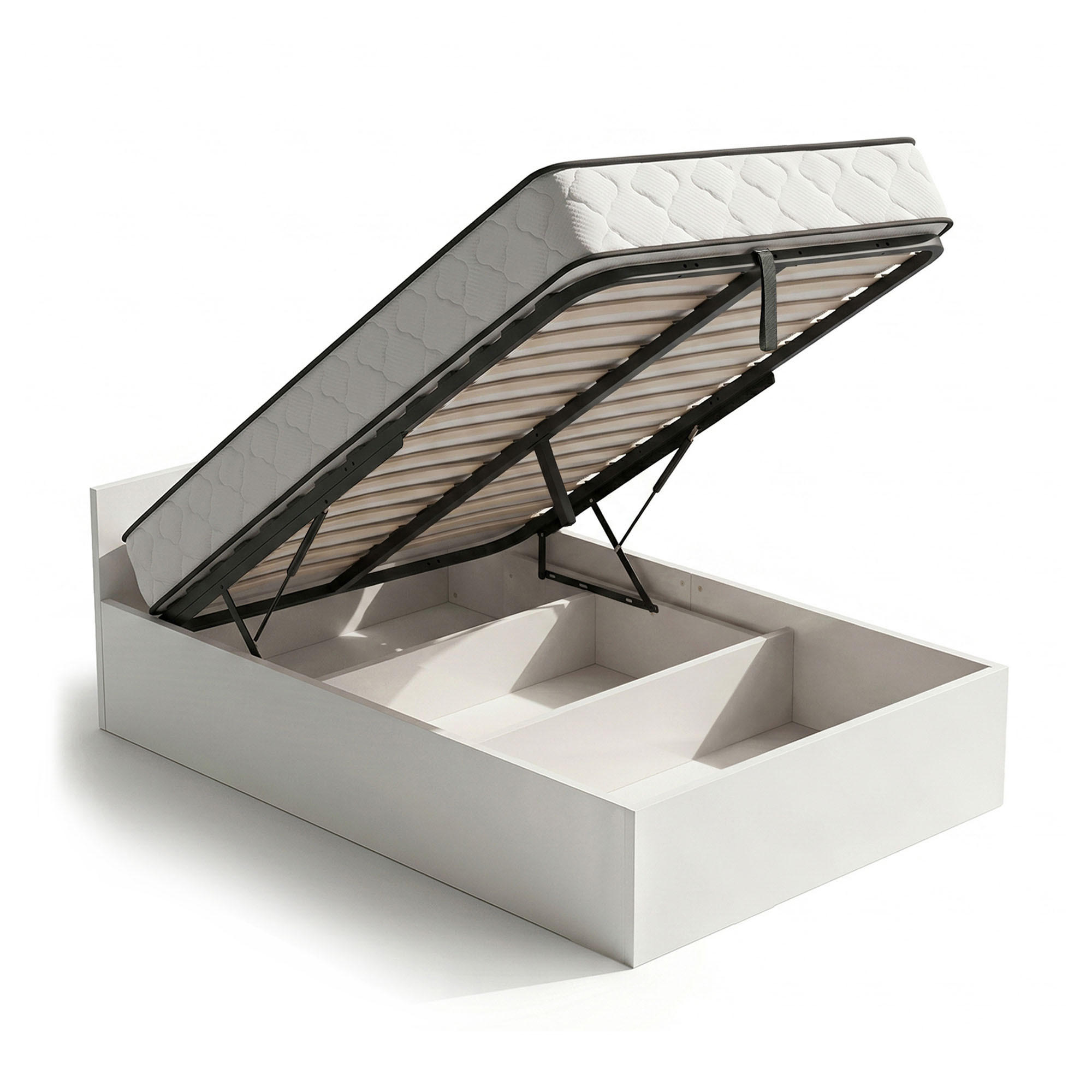 BETT mit Bettkasten 100x200 cm Metalllattenrost und Federkernmatratze Weiß - Weiß, Holzwerkstoff (100/200cm) - Akord
