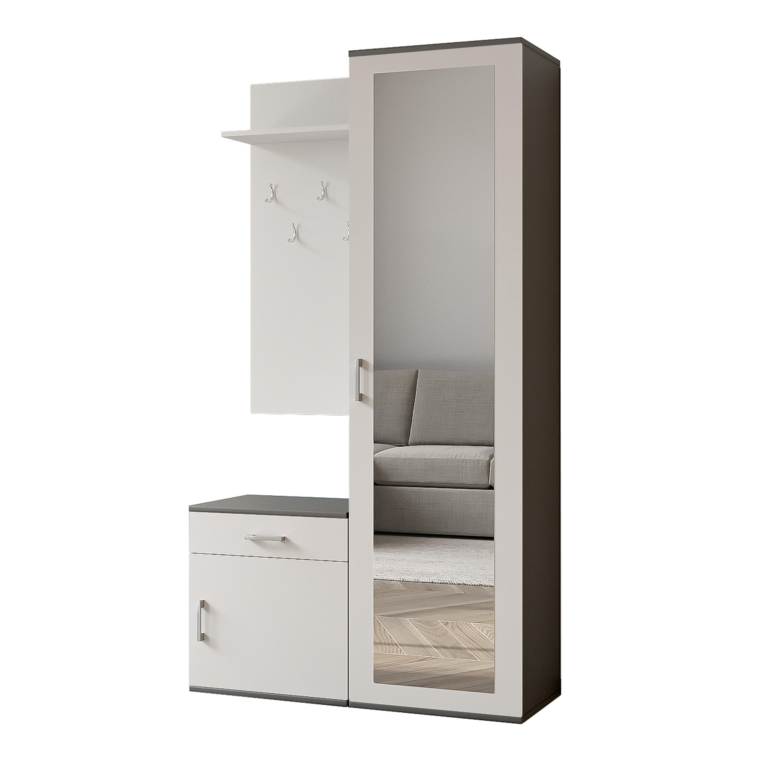 GARDEROBENSCHRANK VENTO 100/180,5/35 cm Modern Garderobe-Set Grau - Weiß/Grau, Holzwerkstoff (100/180.5/35cm) - MASSENO