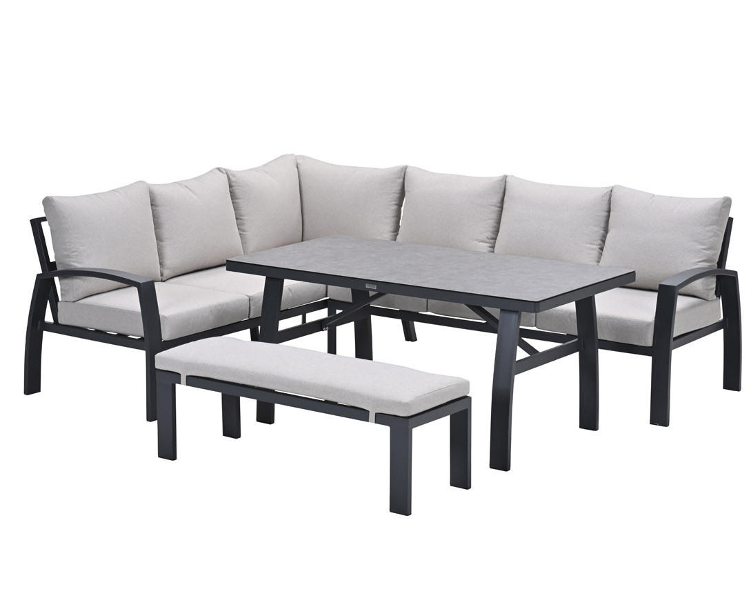 GARTENLOUNGESET Vasano 4-teilig, Premium Dining Ecklounge Set, Gartenmöbelset - Anthrazit, Metall - GARDEN IMPRESSIONS