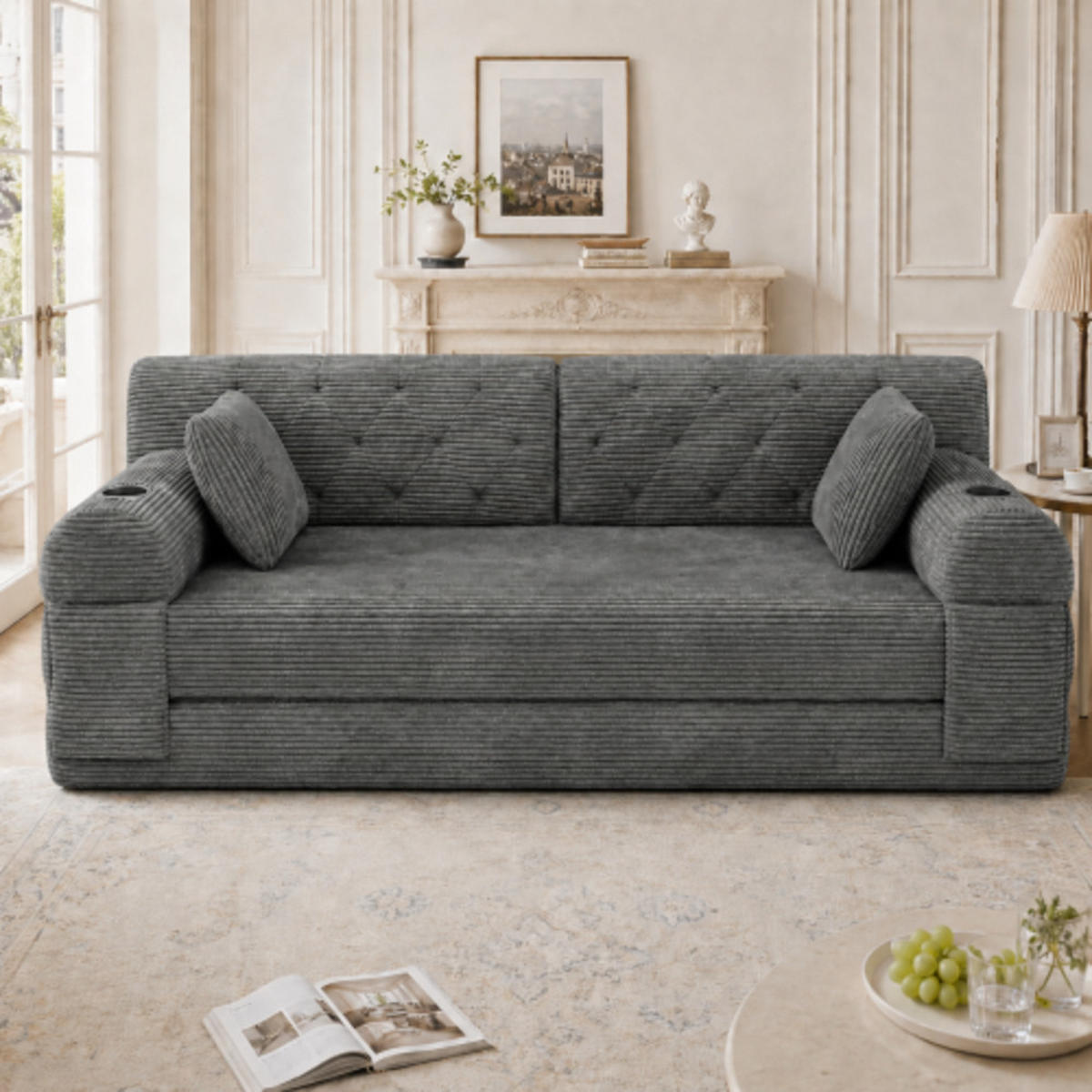 SCHLAFSOFA mit Metallrahmen grau 168×80×81 cm aus Cordstoff - Grau, Textil (80/81/168cm) - Luhomfu