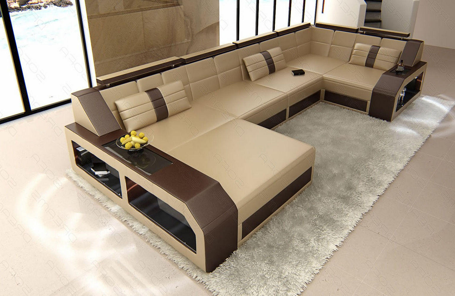 WOHNLANDSCHAFT Arezzo U - Beige, Leder (380/86/197cm) - Sofa Dreams