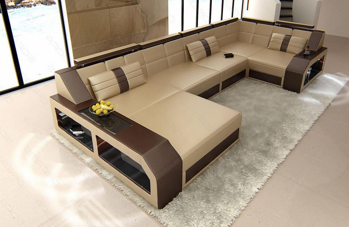 WOHNLANDSCHAFT Arezzo U - Beige, Leder (380/86/197cm) - Sofa Dreams