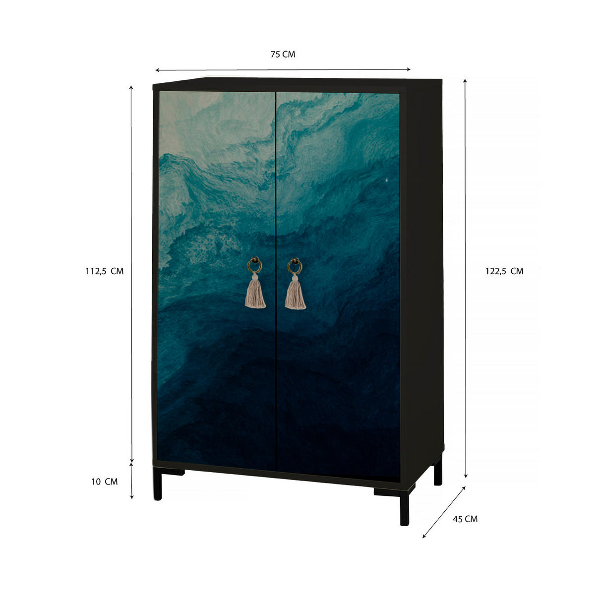 SIDEBOARD aus MDF mit 2 dekorativen Türen WALTER - Blau, Holzwerkstoff (45/123/75cm) - RNT By Really Nice Things