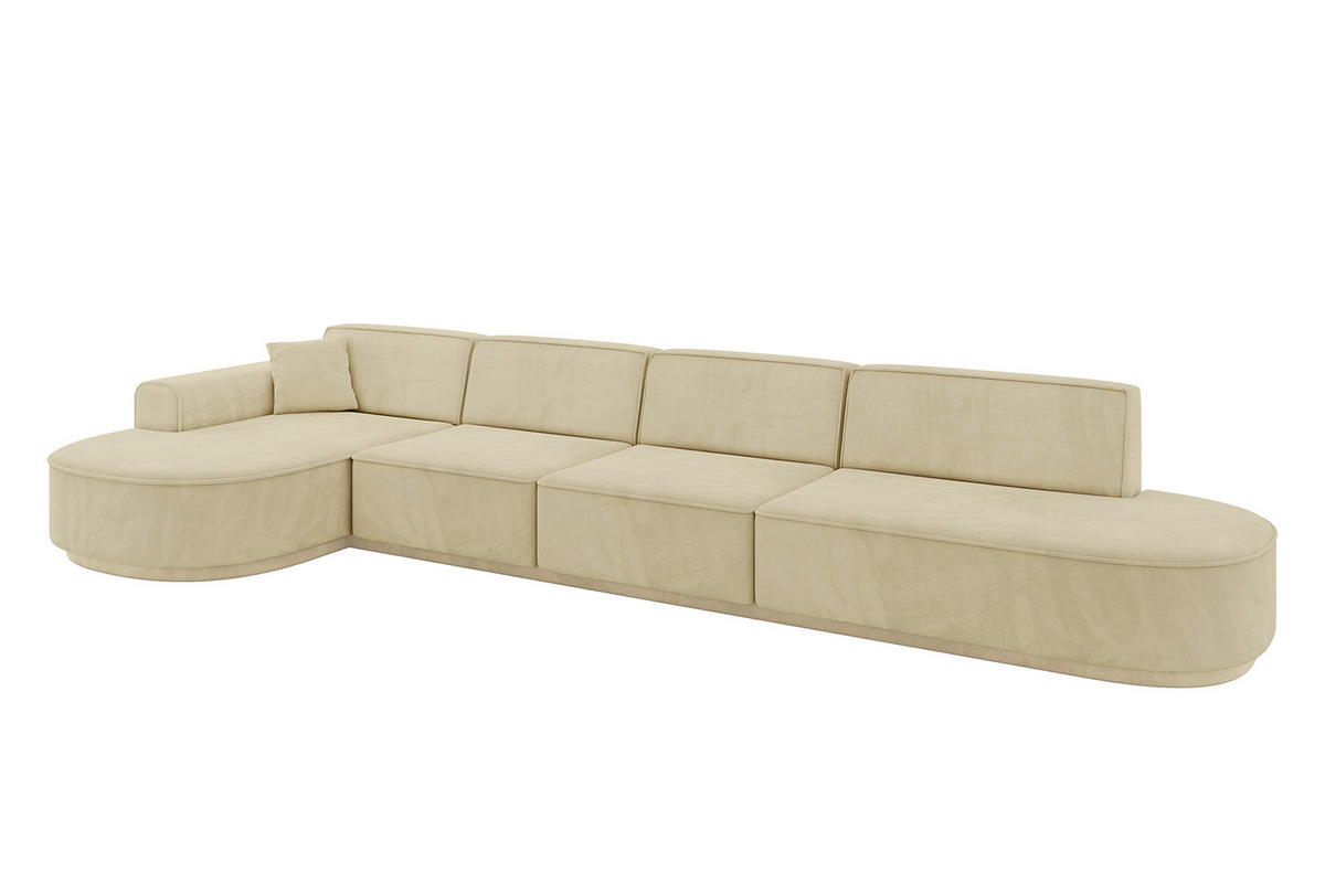 ECKSOFA Ottomane Links MARI-L3-v3 - 413x171x83 cm Beige Velours - Beige/Schwarz, Holzwerkstoff/Kunststoff (413/171cm) - ALTDECOR