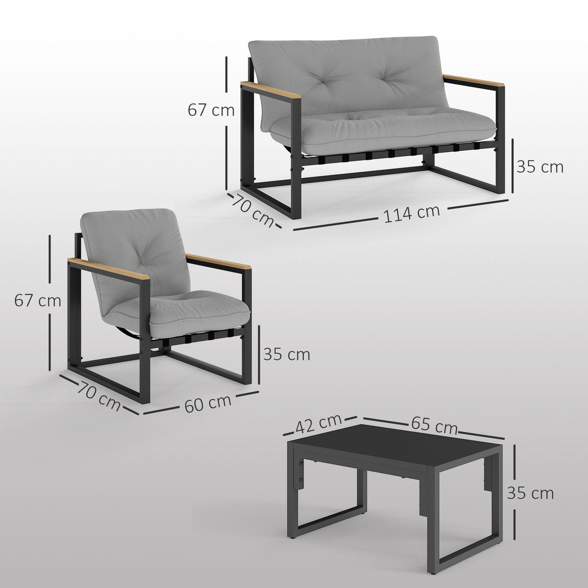 Gartenmöbel-Set 4er Set Stahl Polyester Hellgrau - Hellgrau/Schwarz, Textil/Metall - Outsunny