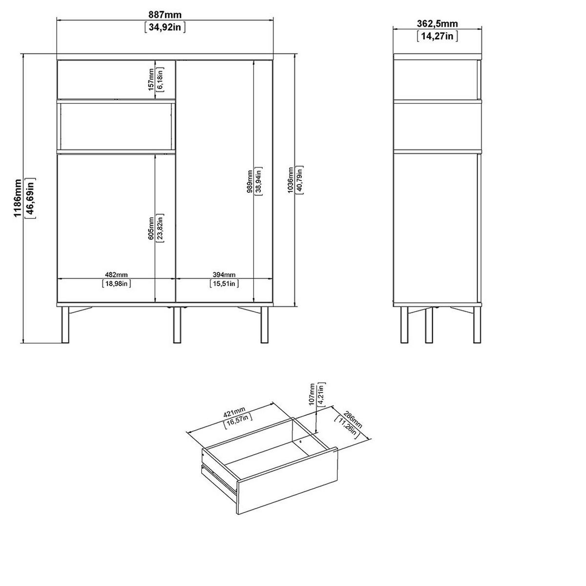 SIDEBOARD Ringe Weiß 89/37/119 cm - Weiß, Holzwerkstoff (89/119/37cm) - ebuy24