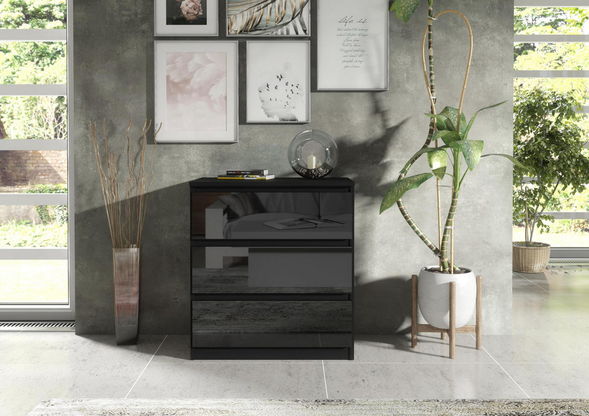 KOMMODE 70 Schwarz Hochglanz-Fronten 70x39x78,5 cm - Schwarz Hochglanz, Holzwerkstoff (70/78.5/39cm) - Mobelsta