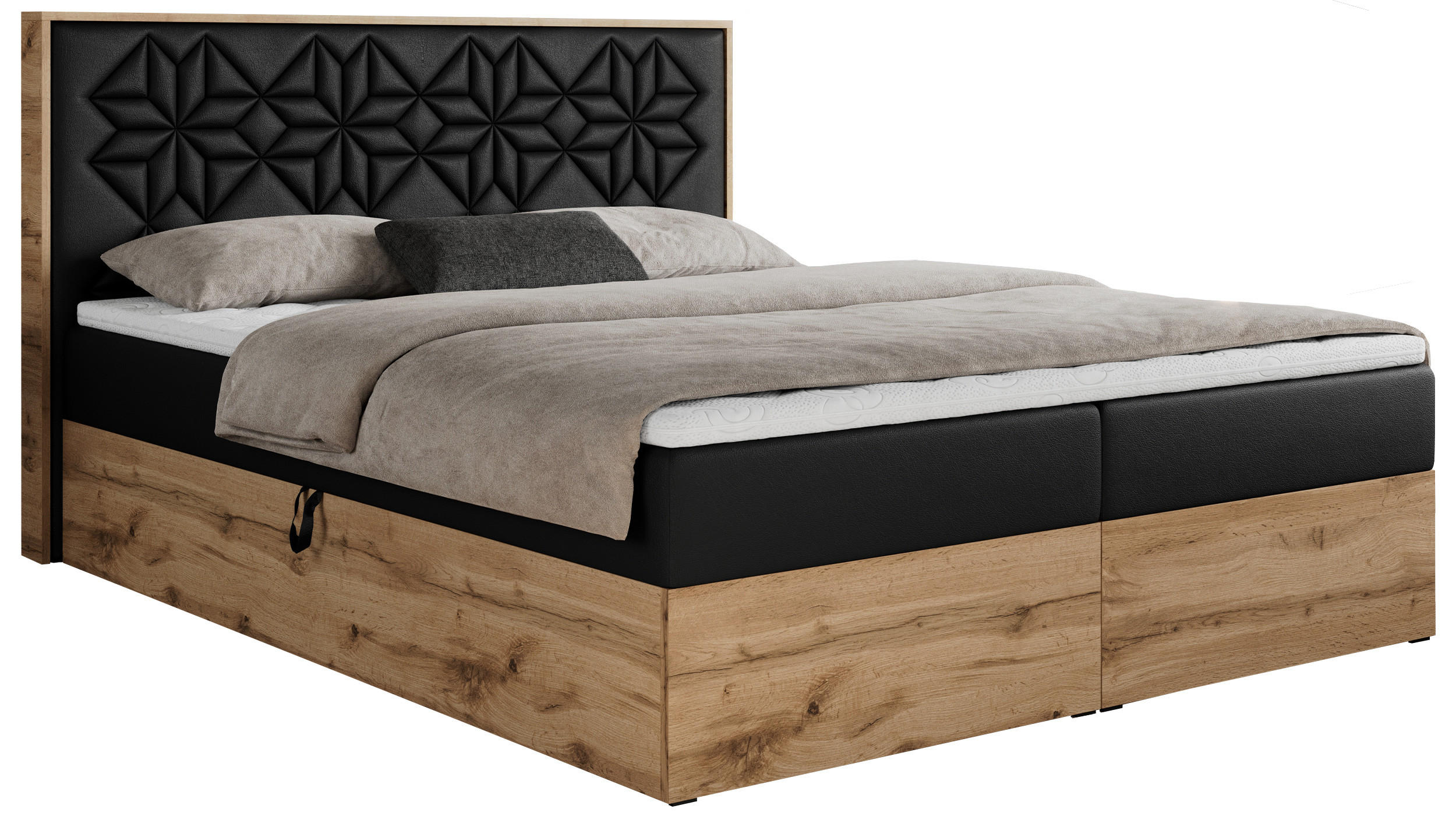 BOXBETT NESSI - 180/200 Schwarz Kunstleder - H3 - Schwarz, Holz/Textil (180/200cm) - MKS