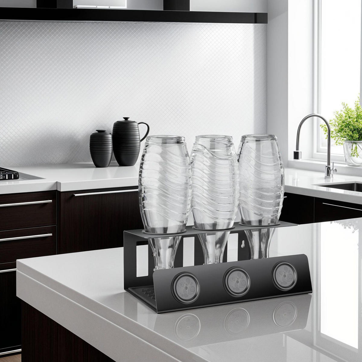 SODA-FLASCHENHALTER Triso,30 x 15,5 x 11,5 cm,schwarz - Schwarz, Metall (30/11.5/15.5cm) - tectake