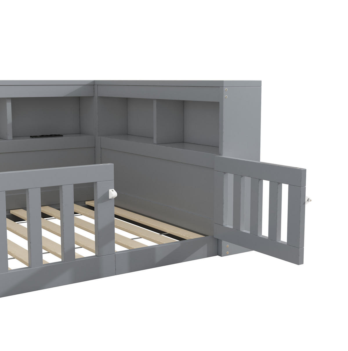 KINDEREINZELBETTEN aus Spanplatte & MDF 90x200 cm in Grau mit USB, Steckdose & Stauraum - Grau, Holzwerkstoff (90/200cm) - Modfu