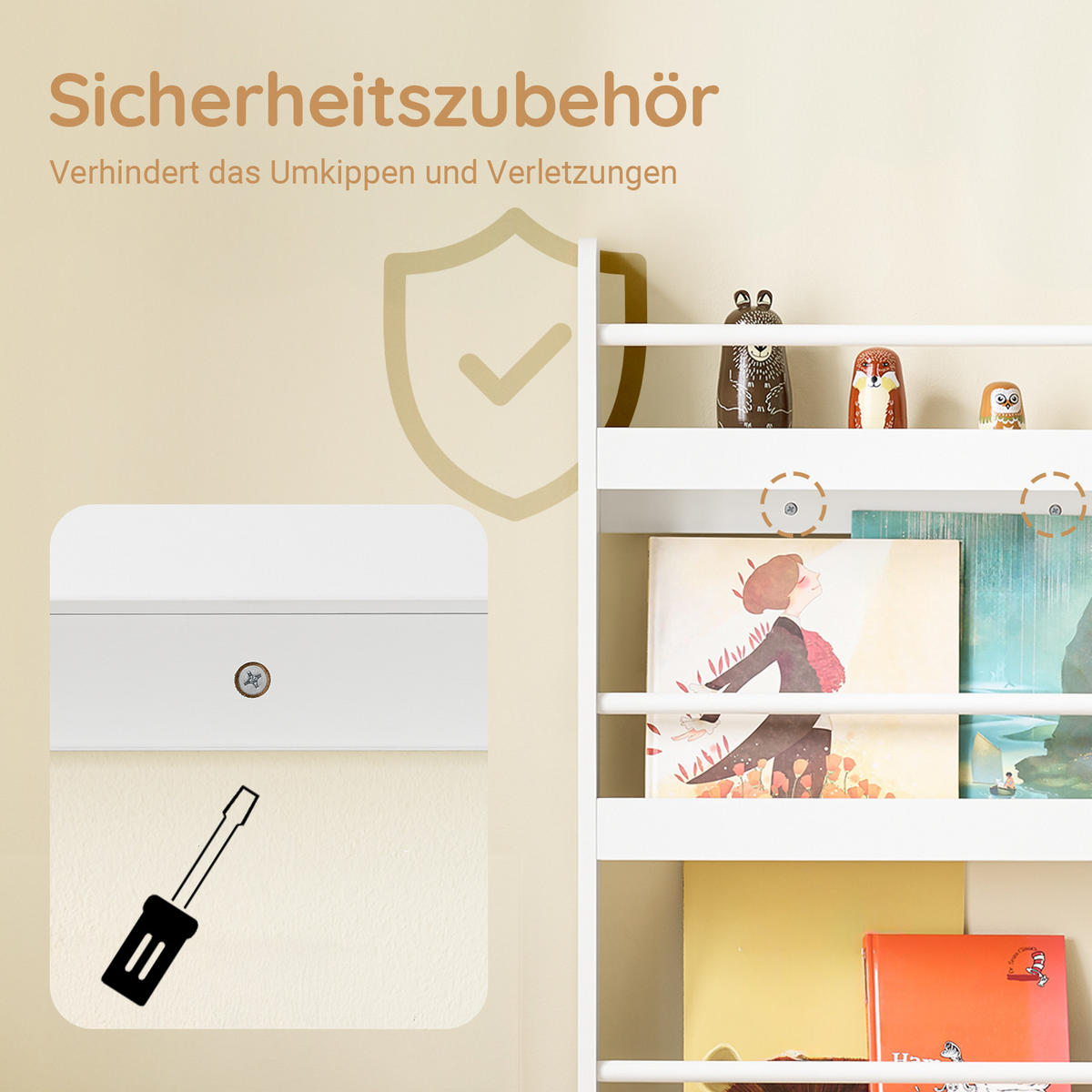 OTROŠKA KNJIŽNA POLICA s 4 policami Bela 80x12x118cm Minimalističen - bela, leseni material (12/118/80cm) - SoBuy