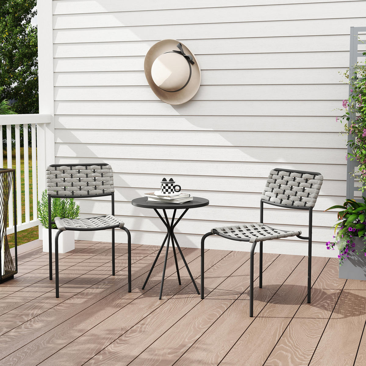 POLYRATTAN GARTENMÖBEL SET DE-06732 3-teilig für 2 Personen, mit Tisch Grau - Grau, Textil/Metall - ComfortXL