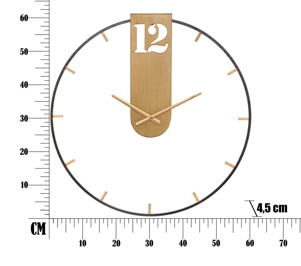 WANDUHR Goldy, goldfarben und schwarz, Eisen, 60 x 4,5 x 60 cm - Goldfarben/Schwarz, Metall (60/60/4.5cm) - Mauro Ferretti