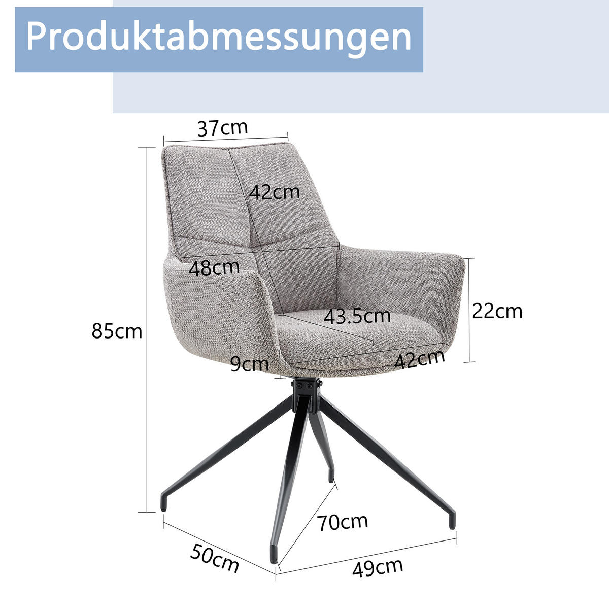 ARMLEHNSTUHL-SET DE-36554 2 Stück mit Stoffbezug Grau - Grau, Metall (50/85/48cm) - ComfortXL