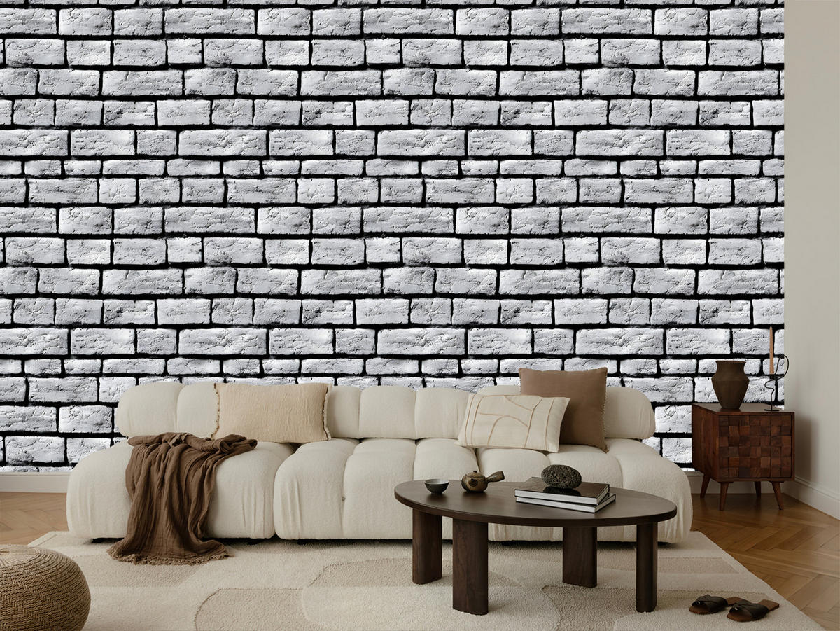 VLIESTAPETE Ziegelmauer in 3D-Optik – Grau, Schwarz – 50x1000 cm - Schwarz/Grau, Papier (50/1000cm) - Muralo