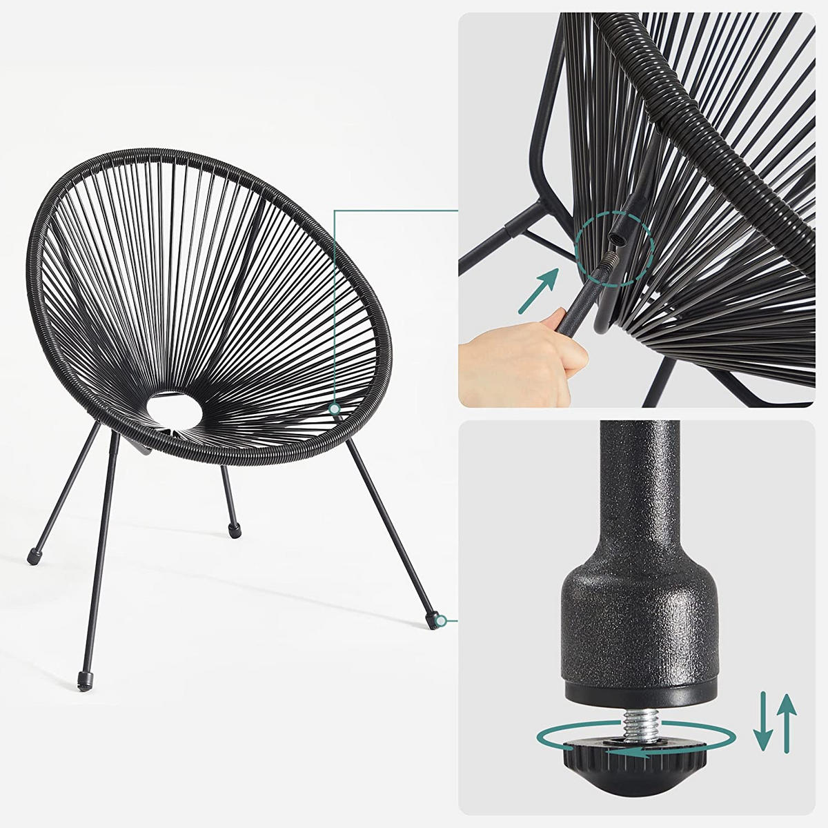 GARTENSTUHL 3ER-SET - Schwarz, Metall (65/77/64cm) - Hansiro