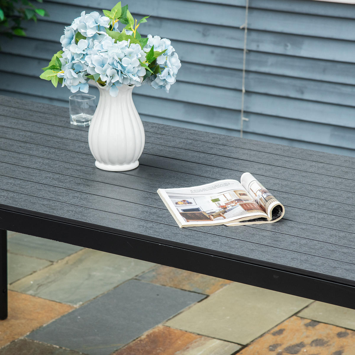 GARTENTISCH, Garten Esstisch, Terrassentisch, Partytisch, aus Alu, Polyholz, Schwarz - Schwarz, Holz/Metall (190/84.5/72cm) - Outsunny