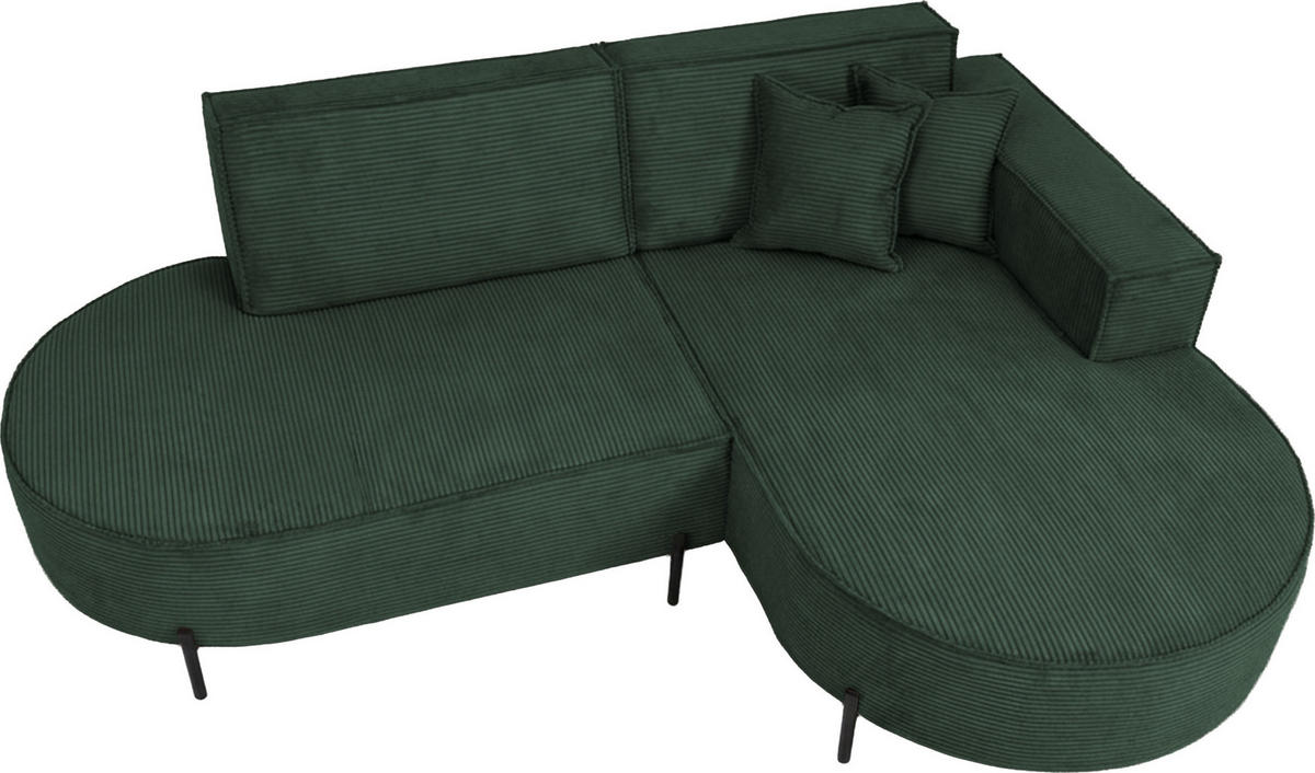 ECKSOFA Hana Loft 3-Sitzer Ecke Rechts, Cordstoff Chenille, Dunkelgrün 241/80/168 cm - Dunkelgrün/Schwarz, Textil/Metall (241/168cm) - WFL GROUP