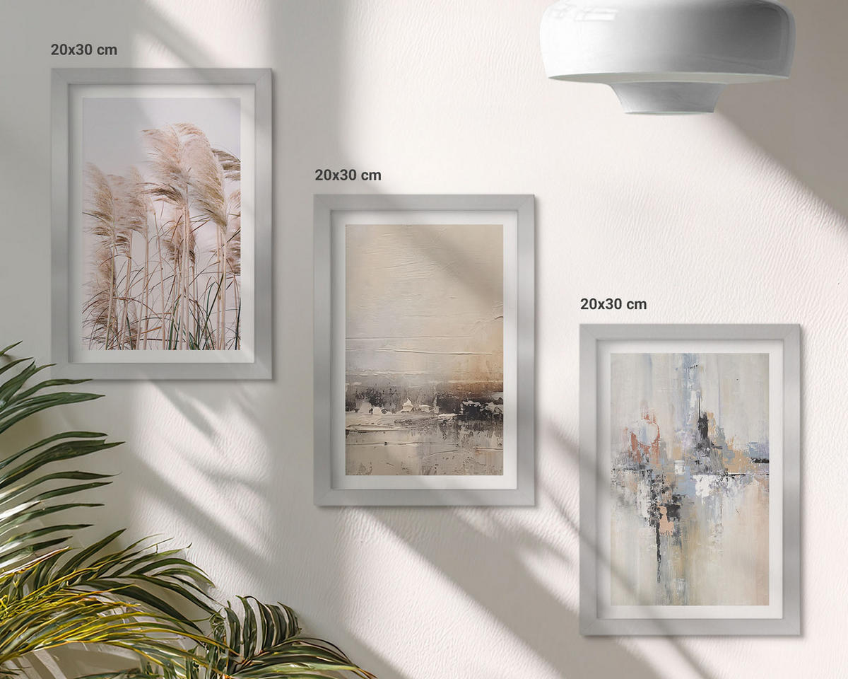 WANDBILDER 3er Set - 20x30 cm Silberner Rahmen - Abstrakte Vegetationsmuster - Silberfarben, Kunststoff (20/30cm) - ArtPrintCave