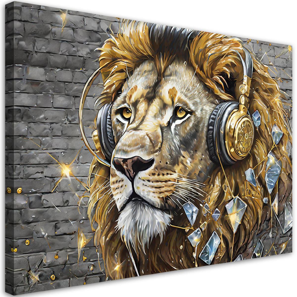 WANDBILD lion dj musik - Goldfarben, Textil (60/40cm) - Feeby