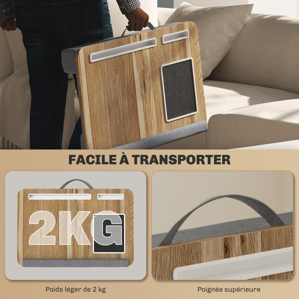 LAPTOP-STÄNDER DE-16721 Grau - Eichefarben, Holzwerkstoff (55.5/37/9cm) - ComfortXL