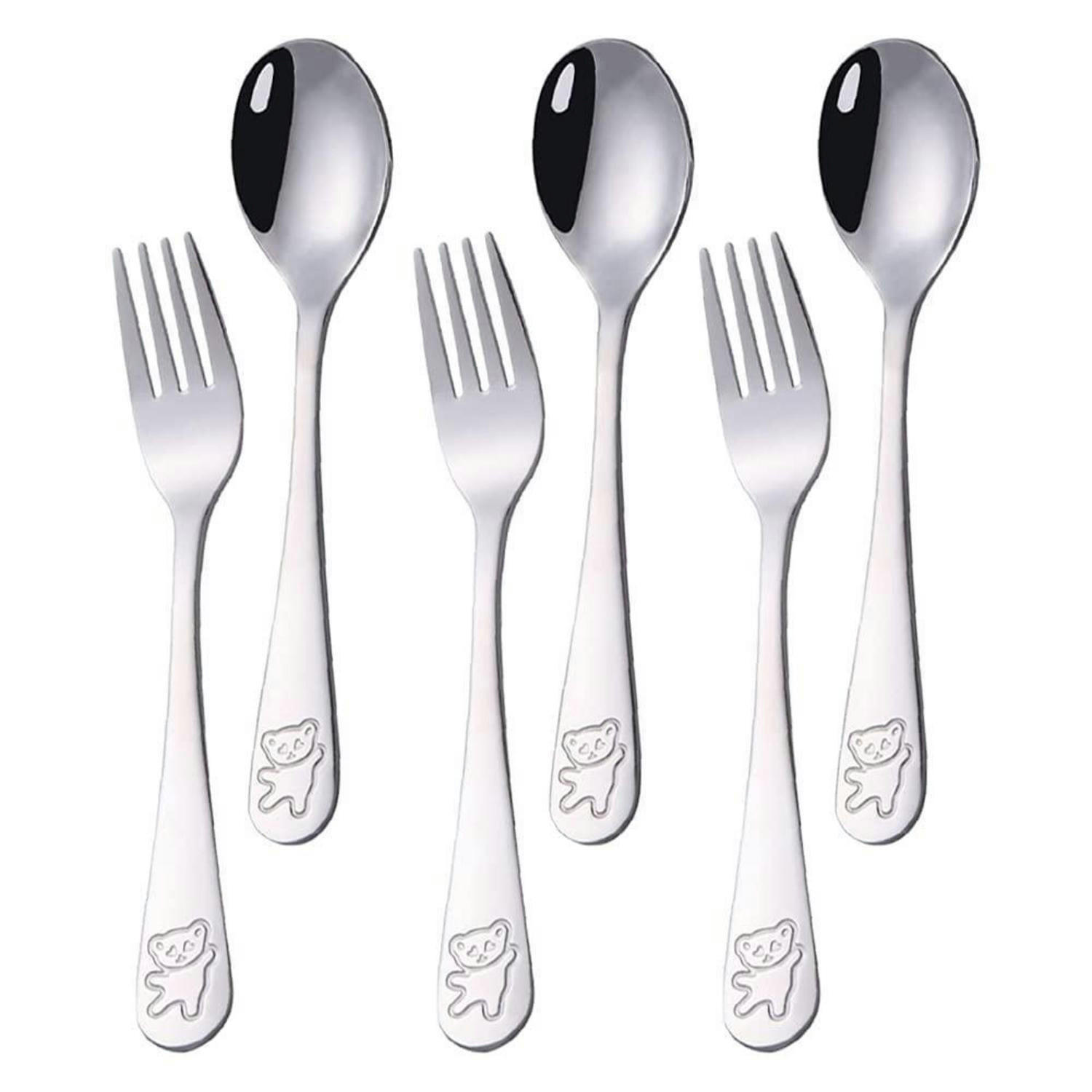 KINDER Besteck Set 6-teilig Edelstahl Bärenmuster 16.5 cm - Silberfarben, Metall