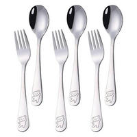 KINDER Besteck Set 6-teilig Edelstahl Bärenmuster 16.5 cm - Silberfarben, Metall