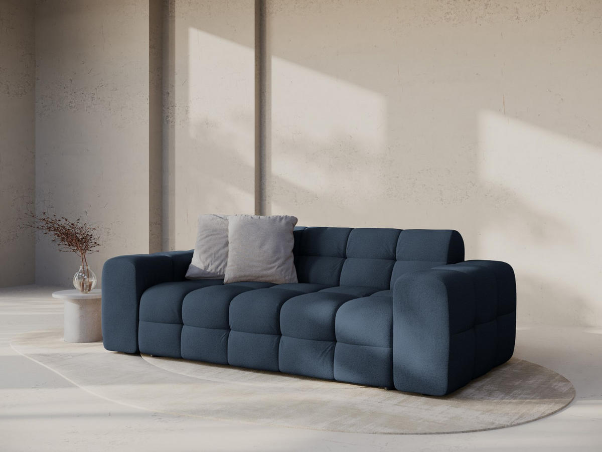SOFA Kendal aus strukturiertem Stoff marineblau 3 Sitzplätze - Blau, Textil (103/79/222cm) - Micadoni