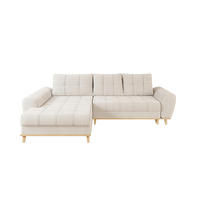 ECKSOFA im Scandi-Stil, Schlaffunktion, Bettkasten B268/T175/H86 cm, Ottomane links, Liegefl. 128x209 cm, Bouclé Chenille Stoff in Beige / 21014 - Eichefarben/Beige, Holz/Textil (268/175cm) - luma-home