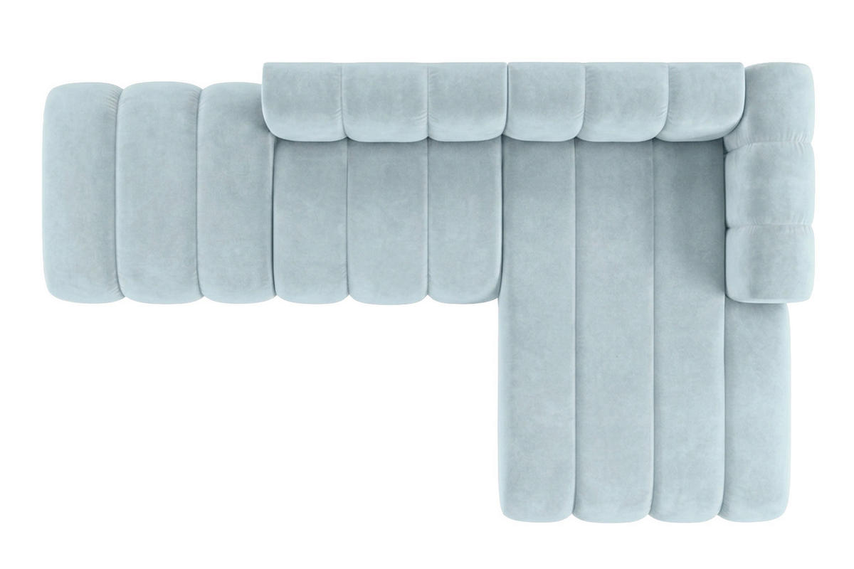 ECKSOFA Modulares In L-Form Mit Hocker, Velvet-Stoff Riviera, Babyblau, Rechts, GRAND Mini - Hellblau, Holz (295/179cm) - Kaiser Möbel