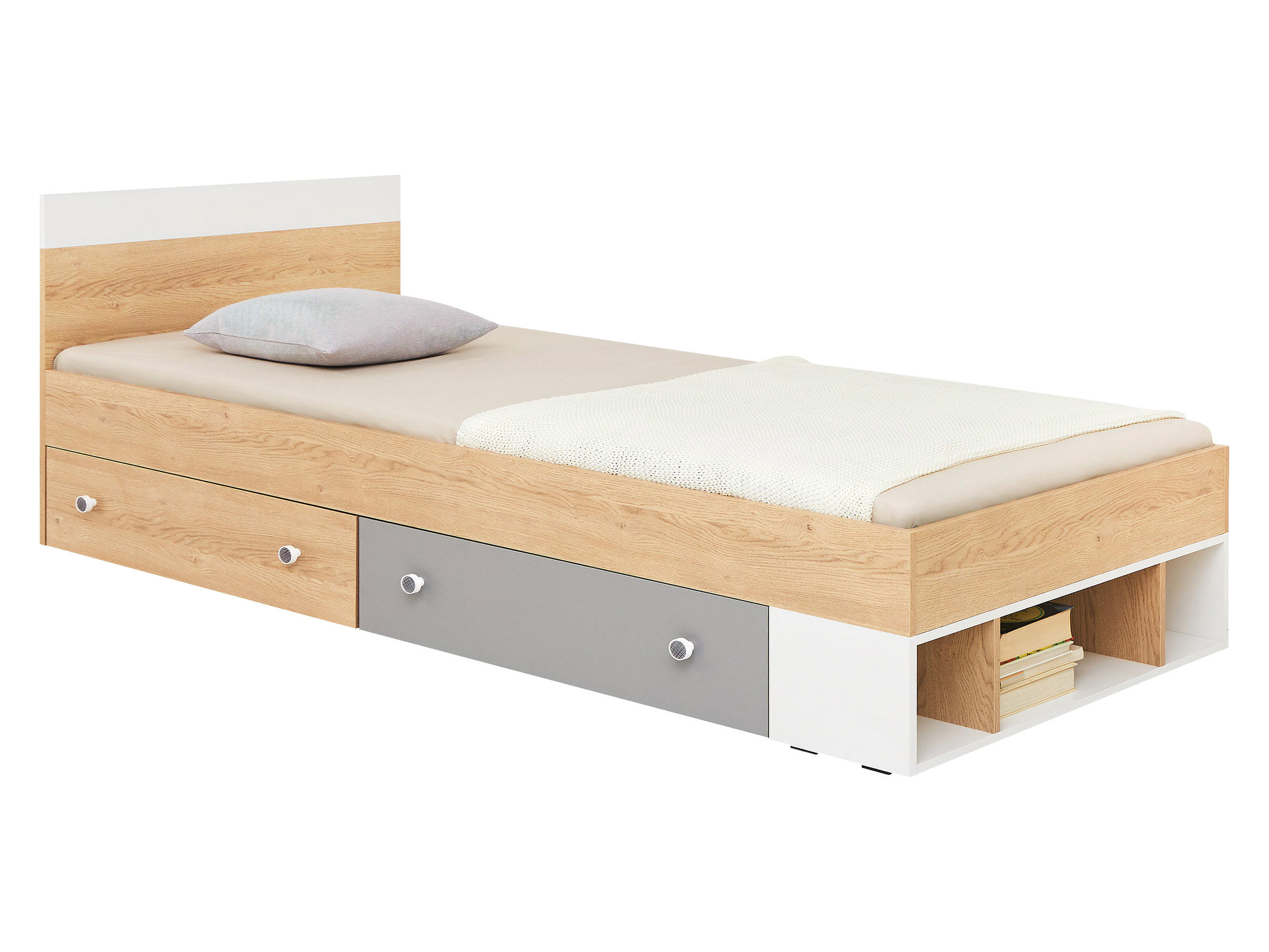 Mirjan24 Jugendbett Eiche, Weiß 120x200 cm