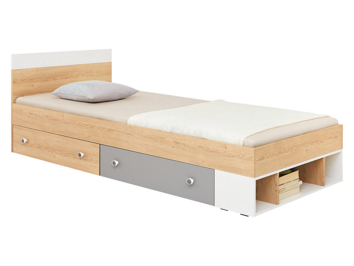 JUGENDBETT Pixel PX14/15 L/P - Eichefarben/Weiß, Holzwerkstoff (120/200cm)