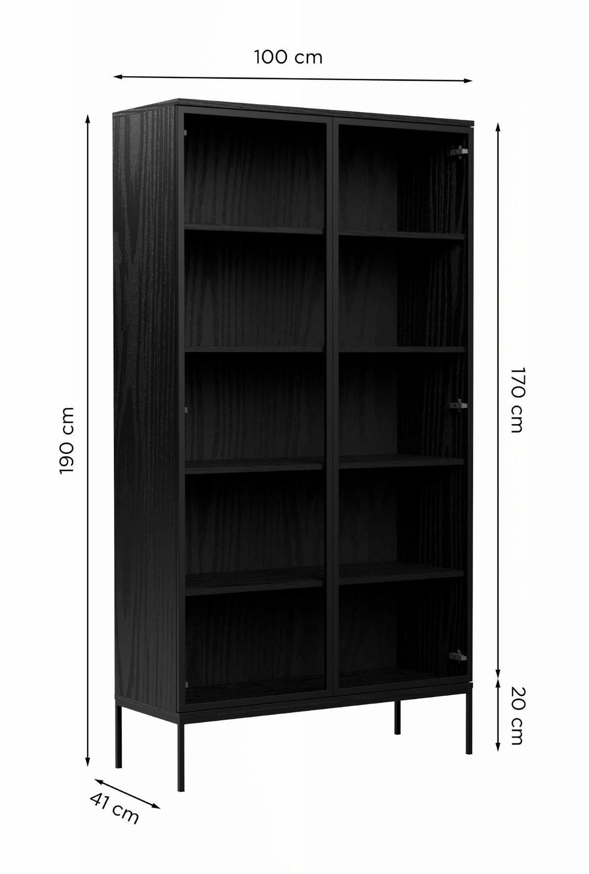 VITRINE Schwarz Industrial Mit Glastüren Auf Metallbeinen - Schwarz, Holzwerkstoff (100/190/41cm) - Sepro Meble