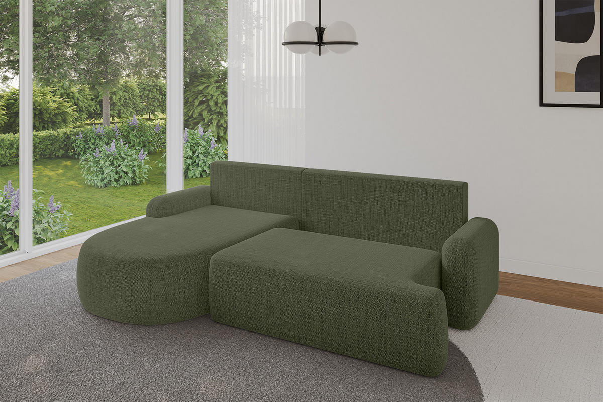 WOHNLANDSCHAFT mit Schlaffunktion und Bettkasten LIRA-L - 264x172x89 Grün - Grün, Holzwerkstoff/Textil (264/172cm) - ALTDECOR